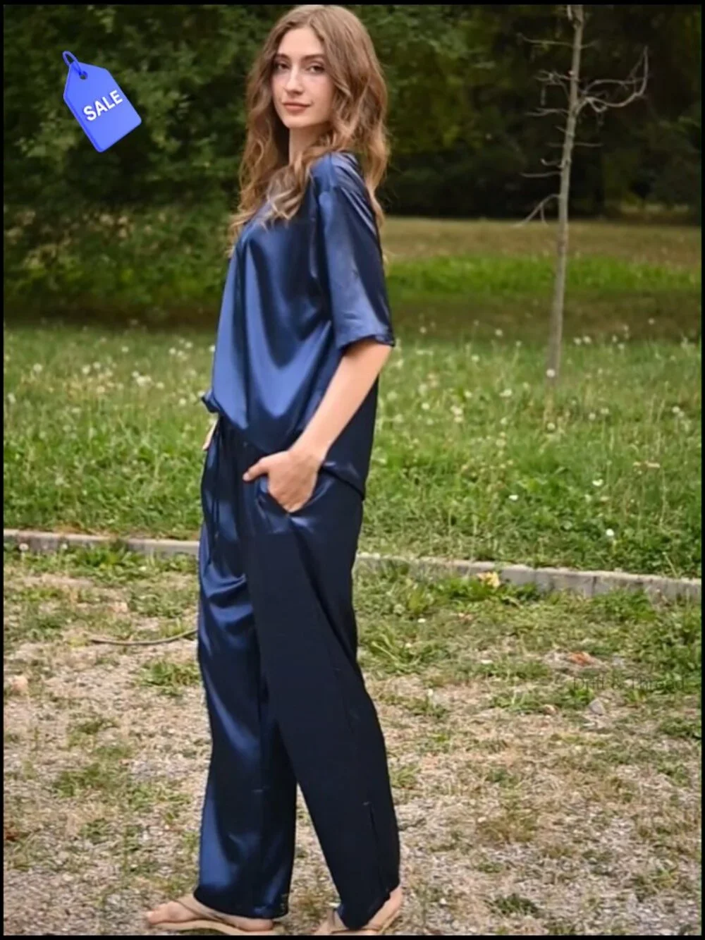 Men's Satin Pajama Set Short Sleeve with Long Pants